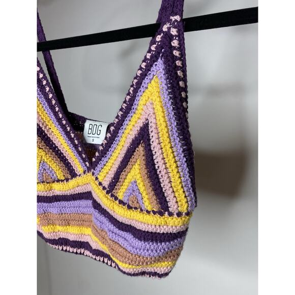 BDG Urban Outfitters Crochet Crop Tank Top Women's Small Boho Knit Stripe Cotton - Picture 2 of 6